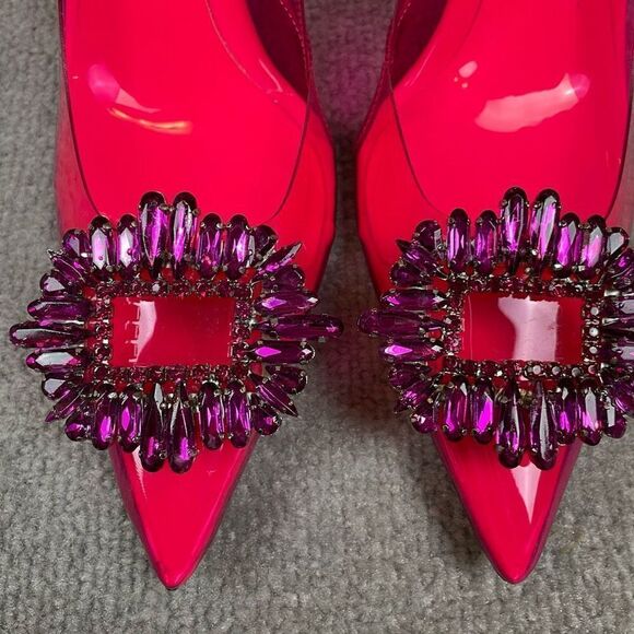 NEW Good American Cinderella Hot Pink Embellished Pump Heels Women’s 8 - Picture 3 of 6